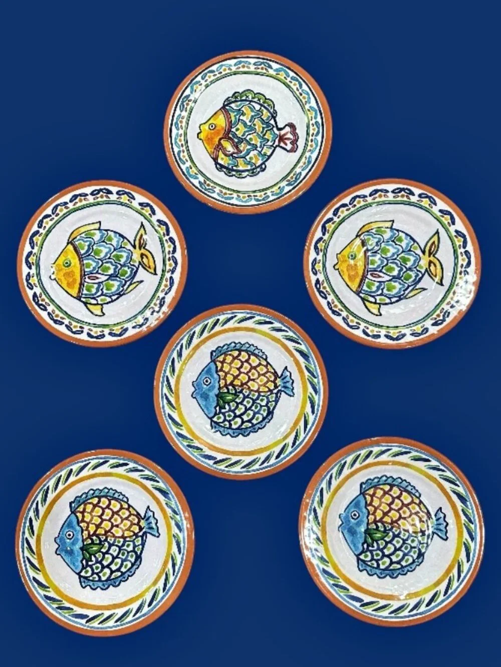 Cottonwood Home 6 Melamine Salad Plates Fish Nautical Sea Ocean Theme 8.5 Inch